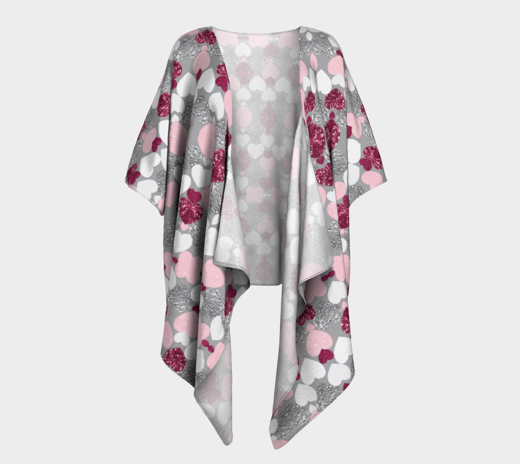Grey Hearts Draped Kimono