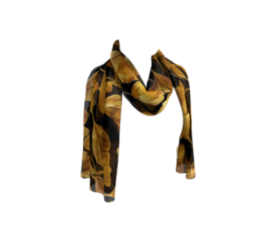 Gold Gingko Leaves Long Scarf