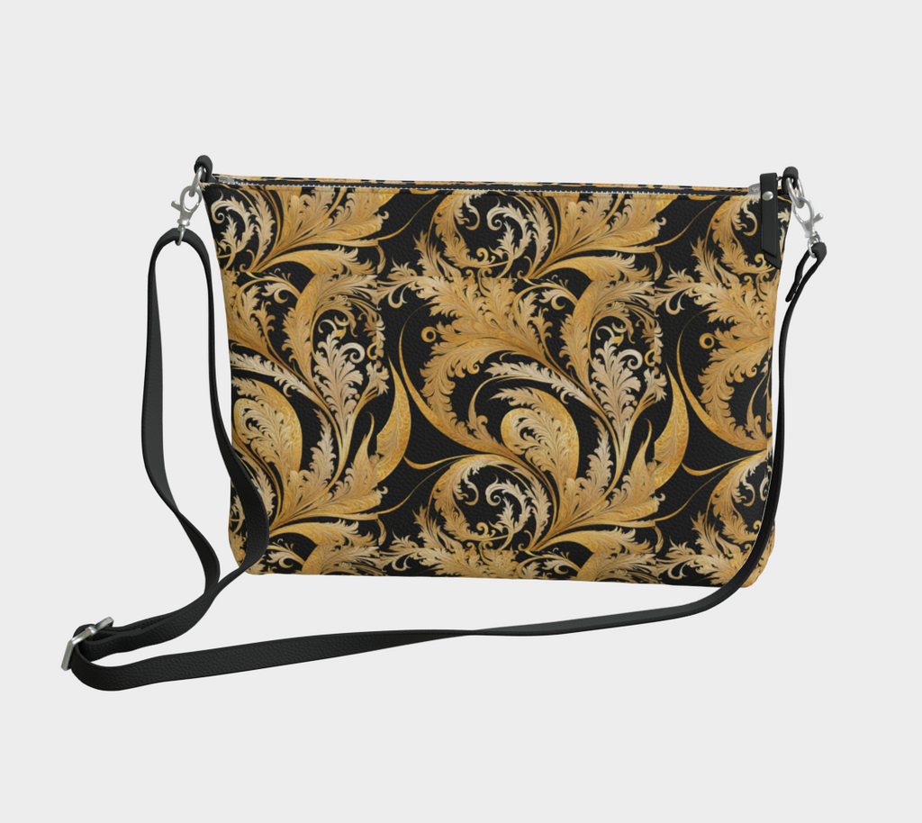 Black and Gold Glamour Vegan Leather Crossbody Bag