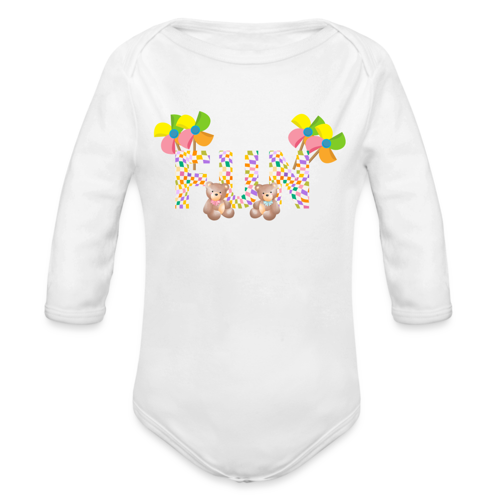 Fun Organic Long Sleeve Baby Bodysuit - white