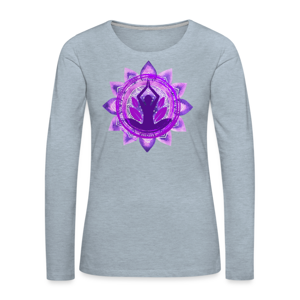 Yoga Mandala Women's Premium Long Sleeve Tee Shirt - heather ice blue