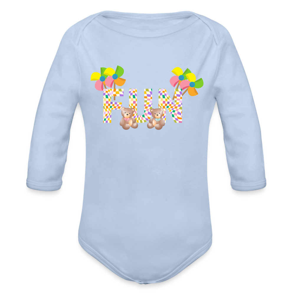 Fun Organic Long Sleeve Baby Bodysuit - sky