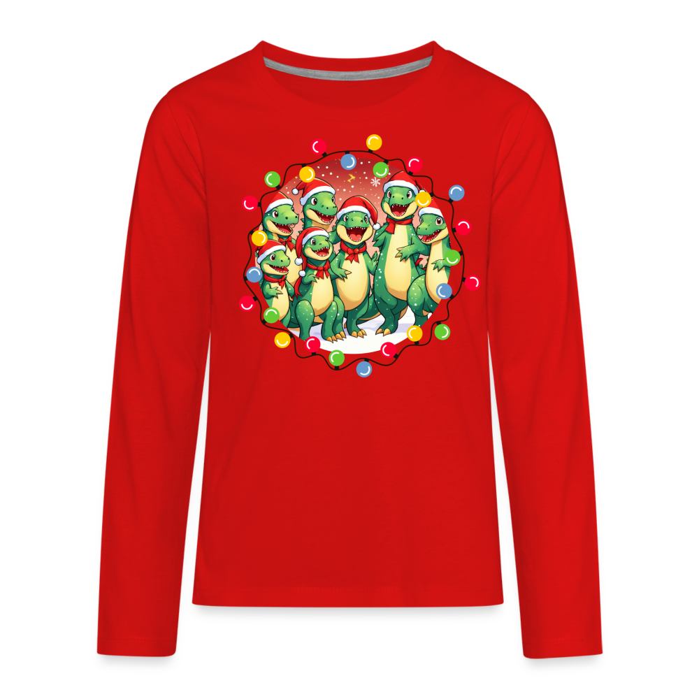 Christmas Dinosaurs Kids' Premium Long Sleeve T-Shirt - red