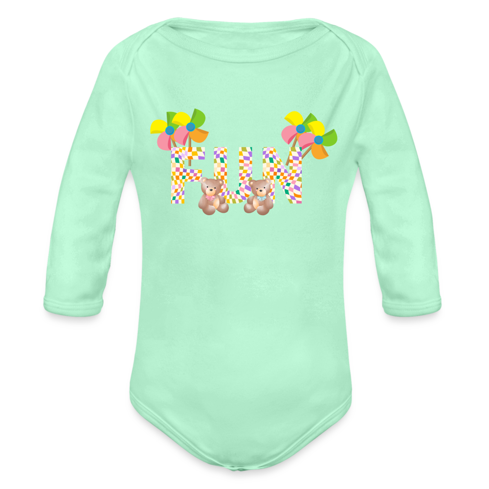 Fun Organic Long Sleeve Baby Bodysuit - light mint