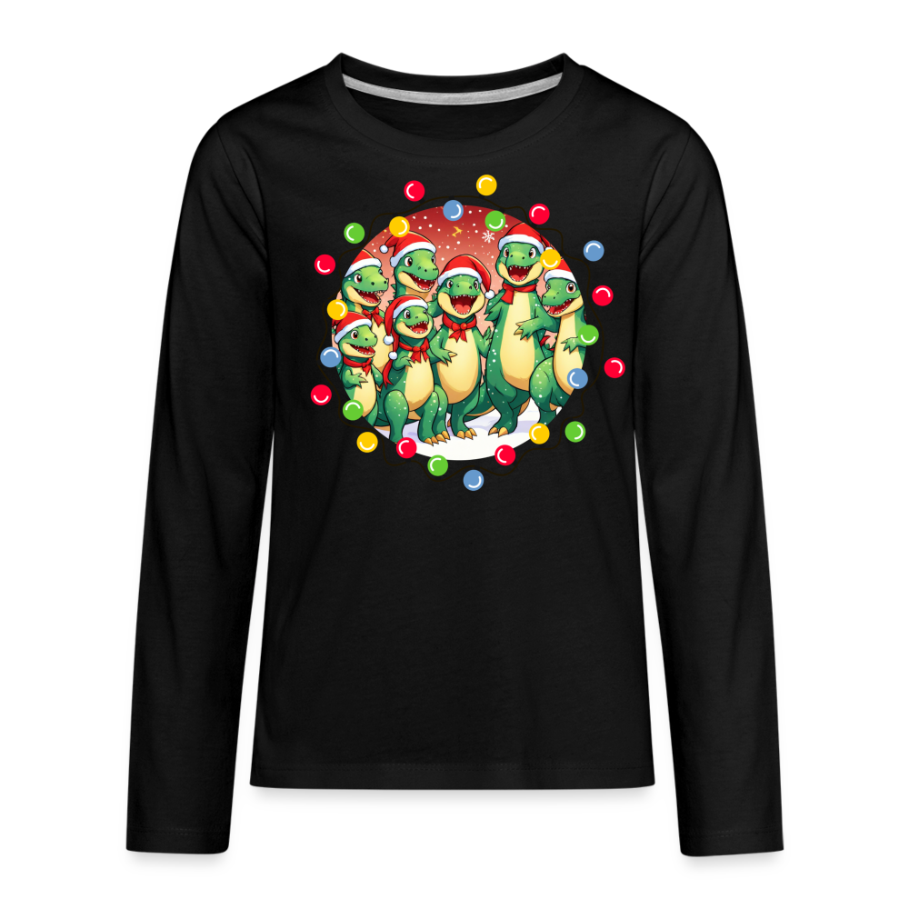 Christmas Dinosaurs Kids' Premium Long Sleeve T-Shirt - black