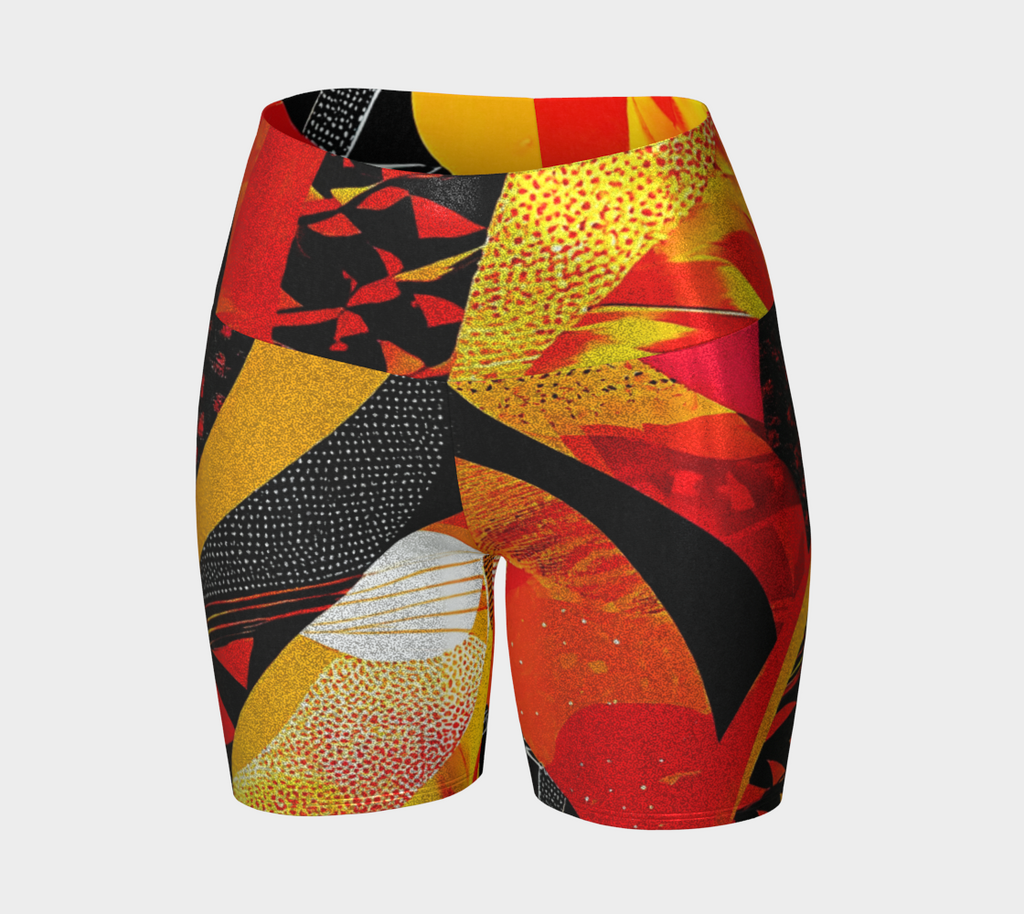 Orange, Yellow, Black Abstract Yoga Shorts