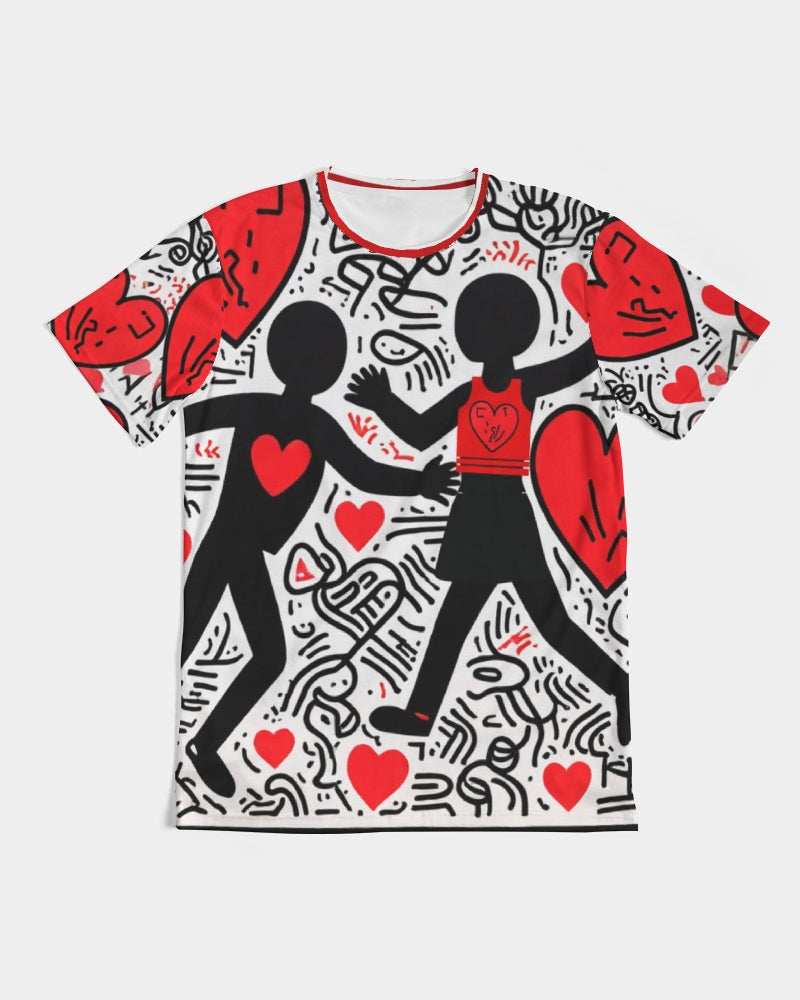 Keith Haring Style Design Hearts Men's Tee Shirt
