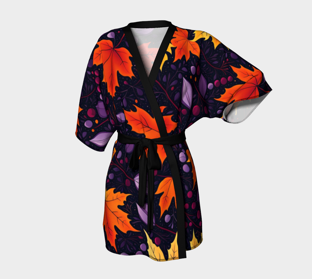 Autumn Delight Kimono Robe with Black Trim