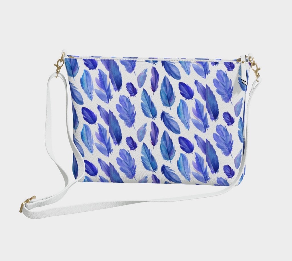 Blue Feathers Vegan Leather Crossbody Bag