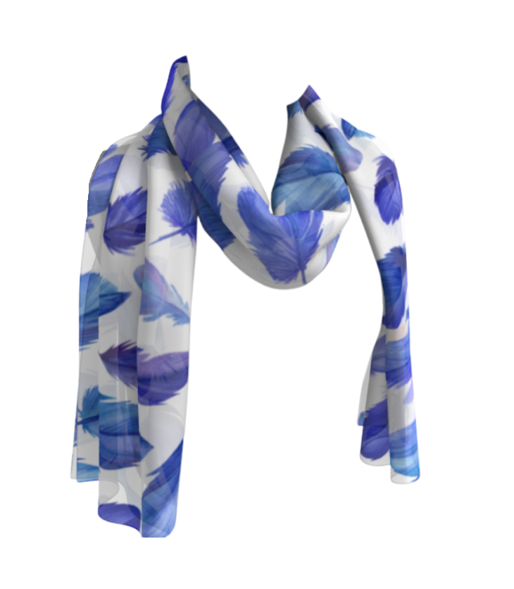 Blue Feathers Long Scarf