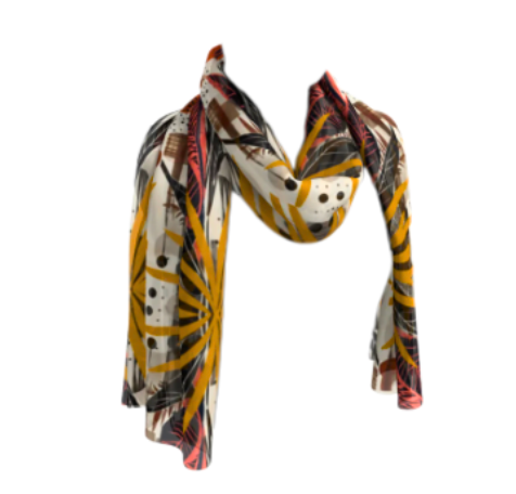 Golden Rust Feathery Flowers Long Scarf