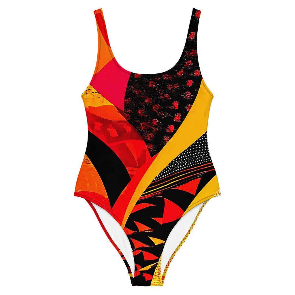 Brilliant Orange, Yellow and Black One-Piece Swimsuit