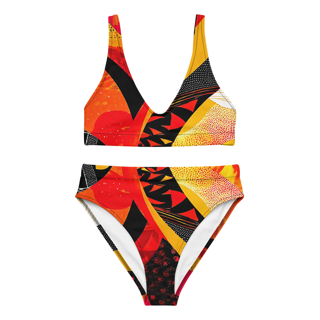 Orange, Yellow and Black Recycled High-Waisted Bikini