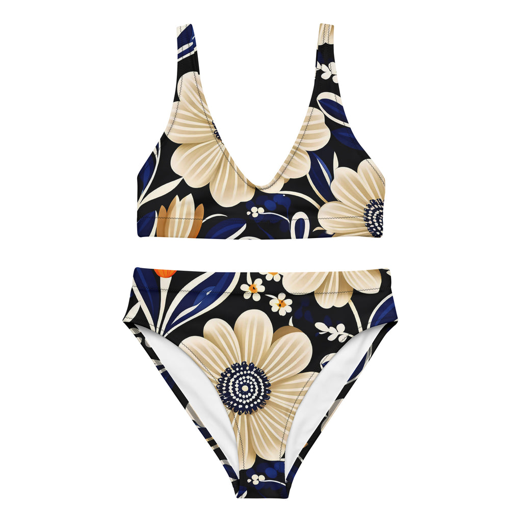 Large Flower Print Recycled Fabric High Waisted Bikini