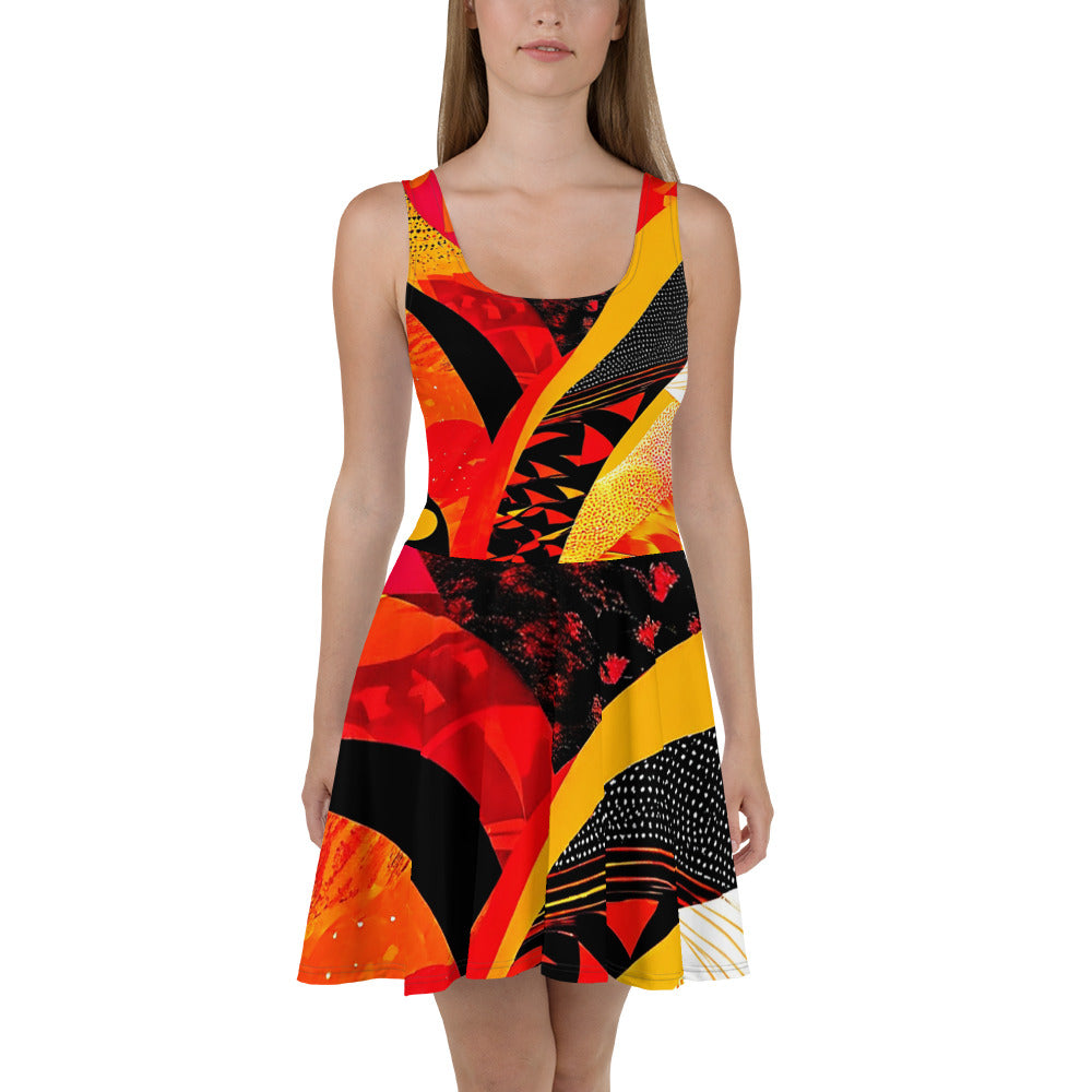 Orange, Yellow and Black Skater Dress