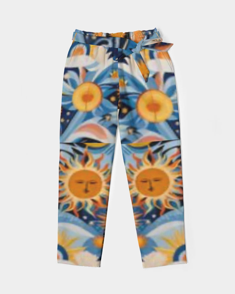 Starry Night Print Women's  Belted Tapered Pants