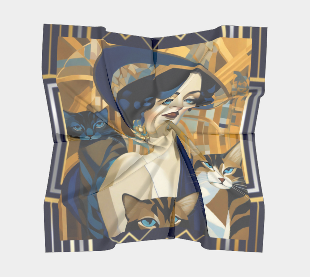 Art Deco Cat Lady Square Scarf